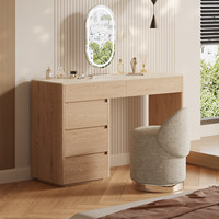 Coiffeuse et commode de salon personnalisée, style naturel, design plat, finition placage chêne clair, 4 tiroirs, avec rangement