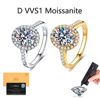 Bague en moissanite ovale 2CT D VVS1, bague de fiançailles en argent sterling 925 pour femmes, certification GRA, vente en gros de bijoux pour femmes
