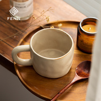 FENN Mug à Lait Rétro Japonais en Céramique Personnalisé 12oz, Fait Main Artisanal, Tasse à Café en Porcelaine Irrégulière, pour Café