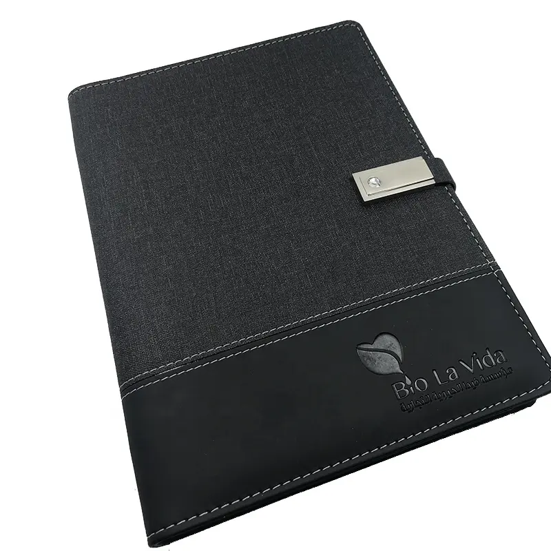 Custom Logo PU Leather Loose-leaf Power Bank 80 Sheets A5 Charging Notebook Wireless With 16GB USB Flash Drive