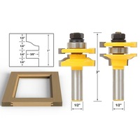 Set Router Bit 3 Mata Bor untuk Pengerjaan Kayu, dengan Shanks 1/2 inci, untuk Pembuatan Rail & Stile Bulat, Panel Cove, dan Raiser Tenon.