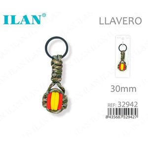 Llavero Ilan con Esfera de 30mm, Diseño de Bandera de España en Camuflaje Negro - Product Image 1