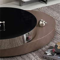 Hochwertiger Tisch - Runder Couchtisch Doppelt Modern Luxuriös Edelstahl mit Messing Drehbar Schwarz und Gold für Wohnzimmer