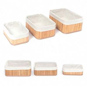 Ensemble de 3 paniers de rangement en bambou naturel véritable, bon marché et vendu, panier en bambou avec doublure - Product Image 2