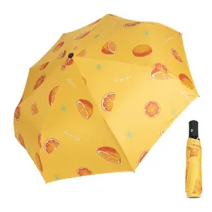 Yağmur şemsiye fabrika imalatı toptan siyah kaplama meyve çocuk açık için otomatik özel 3 kat şemsiye