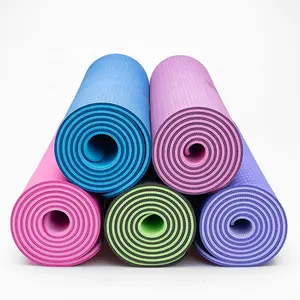 Aksesori Yoga gambar kustom Logo gym matras Yoga warna ganda diskon besar-besaran Aksesori matras Yoga olahraga kebugaran TPE