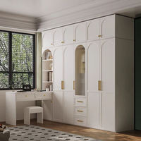 Armario Moderno Francés Blanco con 4-6 Puertas y Tocador, Elegante Conjunto de Armario para Dormitorio Principal