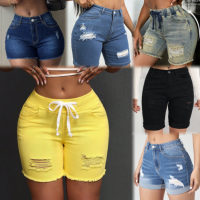 Shorts en jean stretch pour femmes, taille haute, déchirés, style décontracté d'été