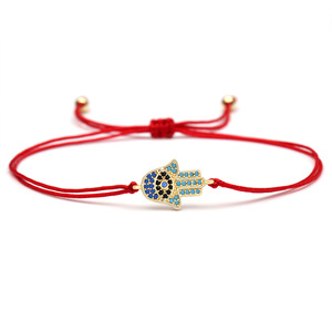 Evil Eye <span class=keywords><strong>Fil</strong></span> Rouge Mince <span class=keywords><strong>Bracelet</strong></span> En <span class=keywords><strong>Soie</strong></span> Avec Cuivre Micro Set Diamant Main Hamsa Kabbale Charme Pendentif Bijoux <span class=keywords><strong>Bracelet</strong></span> - Product Image 1