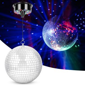 Moteur suspendu de 20cm, <span class=keywords><strong>boule</strong></span> disco à miroir, moteur rotatif à piles, 4 couleurs de lumière, lumière de décoration de fête disco - Product Image 1