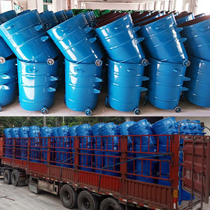 360L Outdoor Sanitation Metal Trash Can <b>with</b> Wheels and <b>Lid</b>, Galvanized Steel Plate Trailer, Round <b>Bin</b>, Thickened - Product Image 2