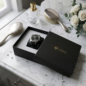 Caja organizadora de relojes negra, caja de regalo de lujo con tapa y base rígidas para perfume, logotipo personalizado en relieve, cartón. - Product Image 2