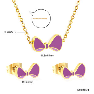 Conjunto de joyería de moda, collar con colgante de lazo y corazón de mariposa, pendientes para mujer, regalo, aleación de zinc SE26 - Product Image 5