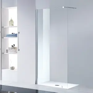 Single Panel Frameless Bathroom Walk In Shower Screen Fixed Shower Glass Panel For Walkin Shower