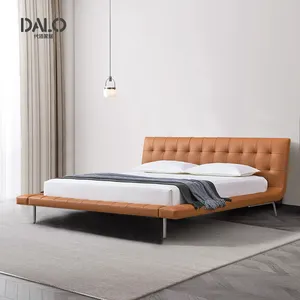 Custom ultrathin leather/fabric /PU soft contact material king Queen Apartment Villa Bedroom double stainless steel bed Supplier