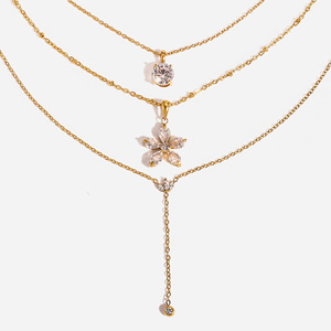 Ensemble de colliers élégants en acier inoxydable et Zircon, pendentif fleur pour femmes, bijoux de fête, luxe léger, acier titane haut de gamme - Product Image 1