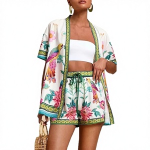 ชุดเซ็ตเสื้อคลุมคาร์ดิแกนและกางเกงขาสั้นลายดอกไม้พิมพ์นูน 3 มิติ สไตล์รีสอร์ท สำหรับฤดูร้อน ปี 2026 ลายพิมพ์ข้ามพรมแดนยุโรปอเมริกา แฟชั่นลำลองสำห<span class=keywords><strong>รั</strong></span>บผู้หญิง - Product Image 1