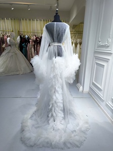 S0292N 2025 Abito da Sera Premaman con Scollo a V in Tulle, Scialle Lungo in Chiffon con Decorazioni in Pizzo - Product Image 5