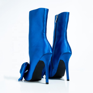 Créative <span class=keywords><strong>bottes</strong></span> en Satin lisse à talon haut, grande taille 43, nœud papillon, <span class=keywords><strong>mi</strong></span>-<span class=keywords><strong>mollet</strong></span>, chaussures pour femmes, bout pointu, fermeture éclair sur le côté, mode courte - Product Image 5