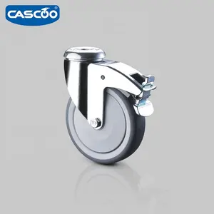 CASCOO M12螺纹杆旋转4英寸热塑性橡胶医用脚轮，餐具手推车车轮用5英寸制动脚轮