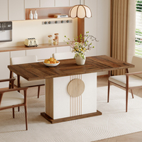 Table à manger rectangulaire en bois de style ferme vintage pour la maison, les appartements, les hôtels et les villas (4 places)
