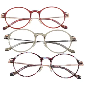 YMO kacamata wanita desain baru kacamata Multi warna bingkai asetat kacamata logam Oval kacamata optik untuk membaca