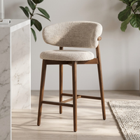 Chaise de bar en bois massif, style moderne et minimaliste, avec dossier, design nordique, tissu, pieds longs, tabouret haut avec accoudoirs