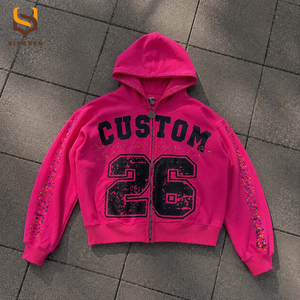 Clothing Manufacturers Custom Rhinestone Hoodie Street Wear Screen Print Hoodie 100% Cotton Heavyweight Zip up Hoodie - Product Image 1