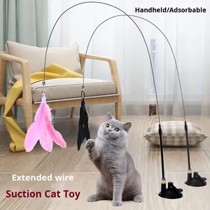 Jouets pour <span class=keywords><strong>chat</strong></span> écologiques vente en gros bâton de taquinerie en plastique anti-morsure durable avec tête remplaçable à longue barre à ventouse puissante - Product Image 4