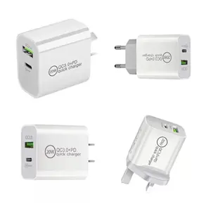 Venta al por mayor USB tipo C adaptador PD 20W 2 en 1 carga rápida pared teléfono celular cargador de energía para teléfonos