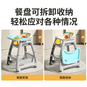 Silla Alta para Bebé Portátil con Ruedas, Altura Ajustable para 1-2 Años, Silla de Comedor Multifuncional de Plástico - Product Image 5