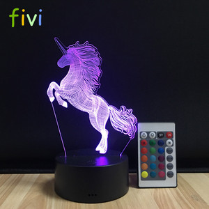 Lampe LED USB <span class=keywords><strong>3D</strong></span> en forme de <span class=keywords><strong>licorne</strong></span>, lumière multicolore, Illusion acrylique, luminaire décoratif d'intérieur, nouveau modèle, idéal pour noël - Product Image 1