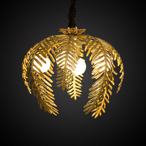 Lampe led suspendue au plafond, unique et de luxe, pour hall d'entrée d'hôtel, 4 feuilles de palmier, bronze doré, cuivre - Product Image 4