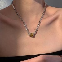 Collier et bracelet cube bicolore creux, style rétro froid et lourd