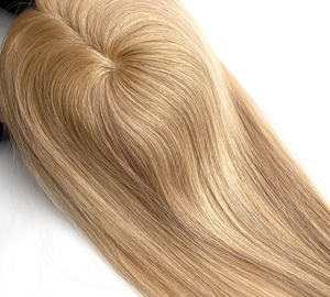 LONGFOR NL Topper con Base in Seta da 14 Pollici, 100% Capelli Umani Lisci, Morbidi al Tatto, Design Elegante, Colore Fantasia 60 # Remy - Product Image 1