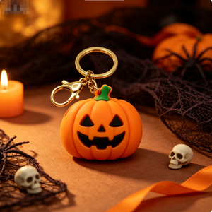 Porte-clés en plastique en forme de citrouille d'Halloween avec mousqueton en laiton, design de dessin animé 3D - Product Image 6