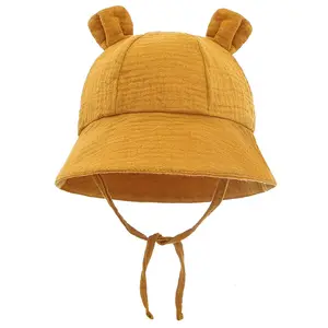 Cappello da pescatore con orecchie carine per bambini cappello con protezione solare a tesa larga cappello da pescatore in cotone impacchettabile estivo divertente per bambini borsa Opp per bambini Unisex