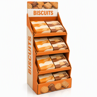 Support d'affichage en carton personnalisé pour biscuits, étagère inclinée à 4 niveaux, autoportant, pour magasin de détail, logo personnalisé, sur commande