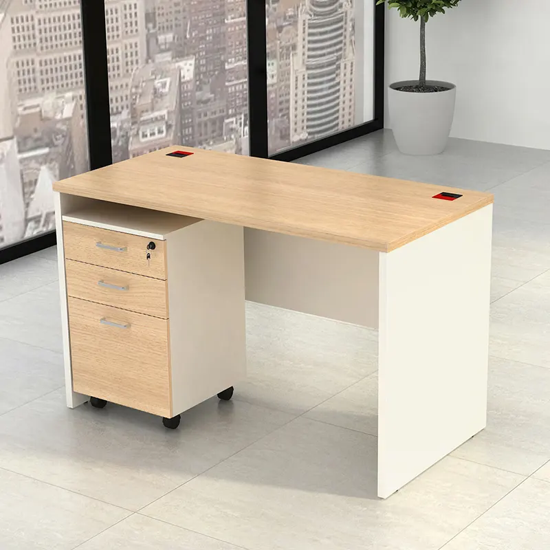 ホームシンプルなデザインのオフィスバックアップ用の白い木製の脚が付いた頑丈なオークオフィスデスク