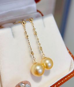 Boucles d'oreilles en perles d'or Nanyang Xinfly 9-10 mm, boucles d'oreilles en perles d'eau de mer, boucles d'oreilles en perles d'or 18 carats impeccables - Product Image 2