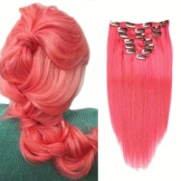 Extensiones de Cabello Humano Virgen 100% Sin Procesar de Alta Calidad con Clip, Doble Trama a Máquina, Longitud de 18 a 24 Pulgadas, Color Rosa