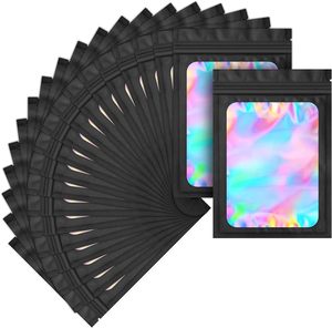 Custom Printed Custom Mylar Bags With Window <strong>Holographic</strong> Ziplock Mylar Bags Add Your Own Logo File Black Mylar Bags 6 By 4 - Product Image 1