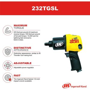 Clé à chocs pneumatique Ingersoll Rand Thunder Gun 1/2 pouce, couple maximal de 625 pi-lb, poignée pistolet, outil pneumatique - Product Image 4