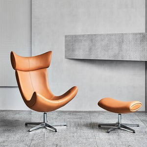 Silla italiana de cuero para sala de estar, mecedora de cuero con reposapiés - Product Image 3