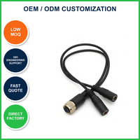 Câble répartiteur M12 4 broches en laiton plaqué or IP68 avec double prise femelle DC 5.5x2.1mm pour systèmes de contrôle d'éclairage LED 30-250V