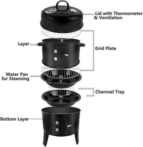 Baril à fumer de grande capacité <span class=keywords><strong>pour</strong></span> fumer griller cuisson <span class=keywords><strong>Barbecue</strong></span> fumeur avec thermomètre 3 en 1 BBQ sans fumée gril à charbon de bois - Product Image 2