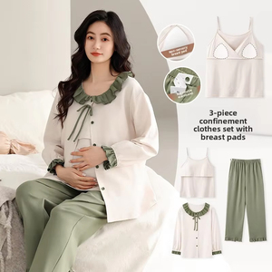 <span class=keywords><strong>Set</strong></span> Pigiama <span class=keywords><strong>Premaman</strong></span> 3 Pezzi con Top Abbottonato, Volant e Cuscinetti per l'Allattamento, per Donne in Gravidanza - Product Image 1
