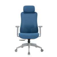 Chaise de bureau exécutive Ruibao contemporaine en tissu bleu, dossier haut, ergonomique, appui-tête réglable, accoudoirs 3D, pour bureau à domicile