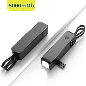 ポータブル充電器ミニLEDインジケーター5000mAhパワーバンク (タイプC付き) iPhoneケーブル用パワーバンク (電話ホルダー付き) フラッシュライト