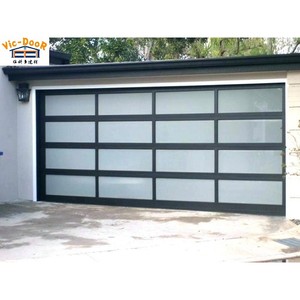 Porte de Garage Intelligente Double Voiture Moderne 16x7ft Nouveau Verre en Alliage d'Aluminium en Fibre de Verre avec Miroir de Style Ouvert Roulant - Product Image 2